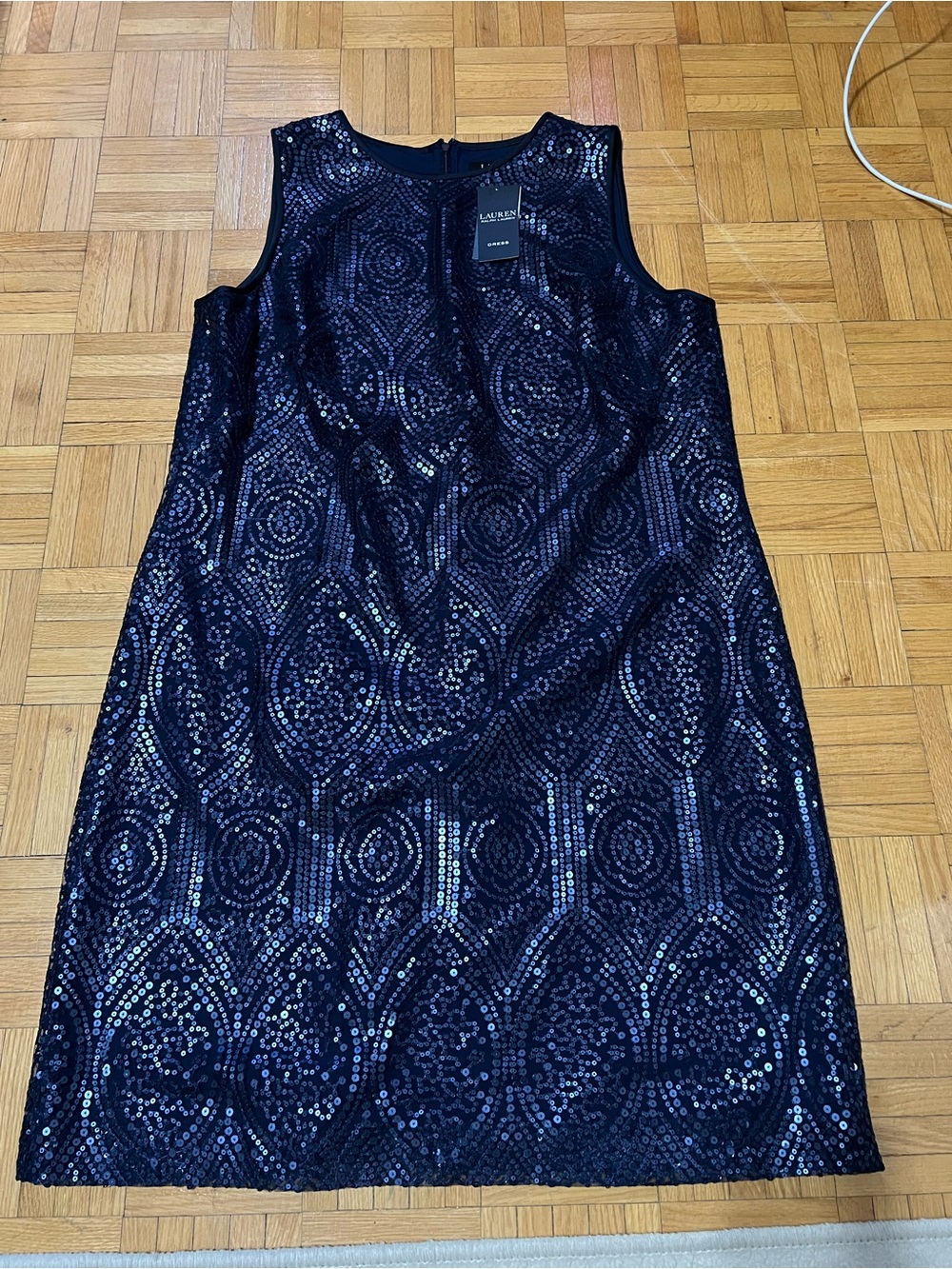 Lauren Ralph Lauren Navy Sequin Sleeveless Shift Dress